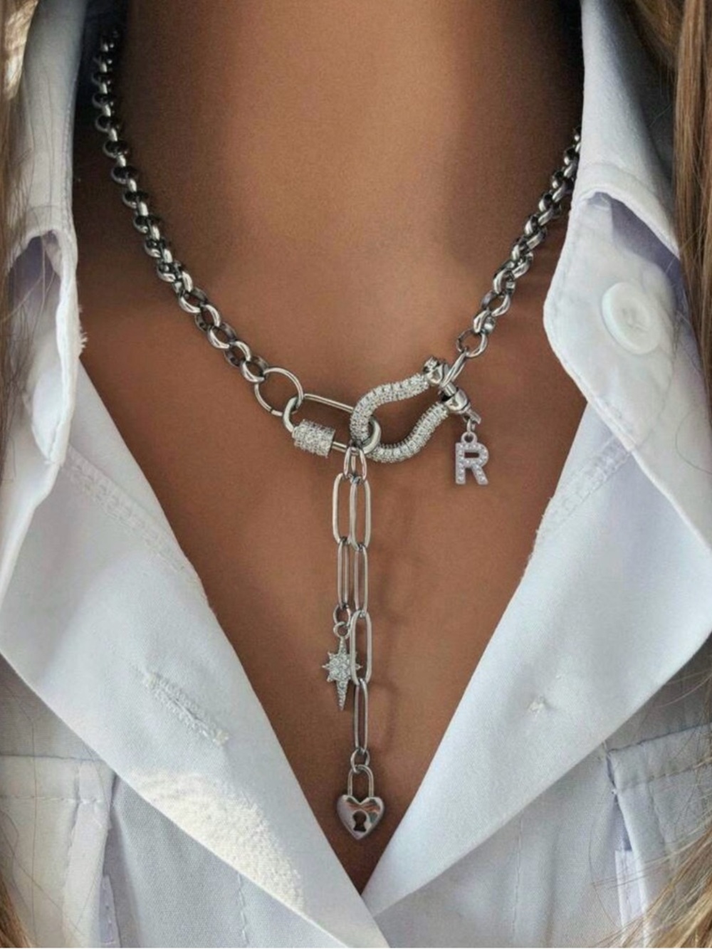 Western Horseshoe Necklace with Dangle Charms - Custom Initial Charm